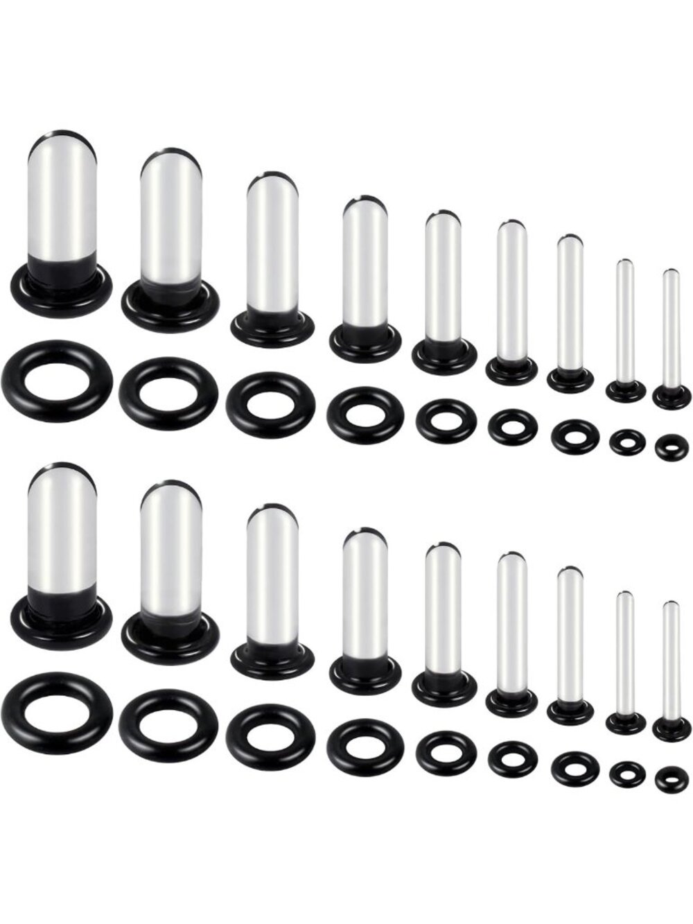 Glass Ear Stretching Kit 6-18 Pcs, 1.6-12mm Plugs & O-Rings, Body Piercing